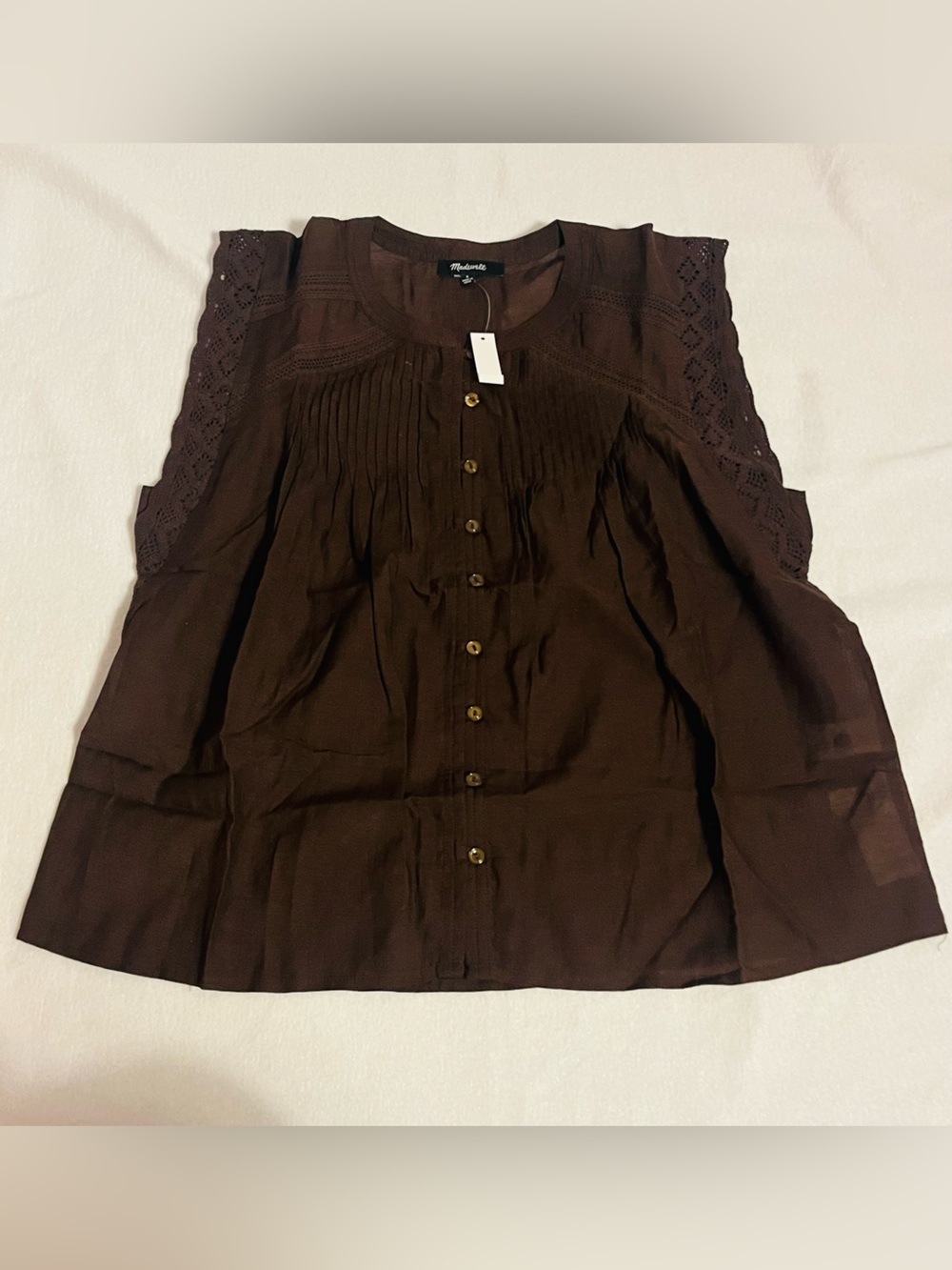 Madewell Lace-Trim Sleeveless Dark Brown Top